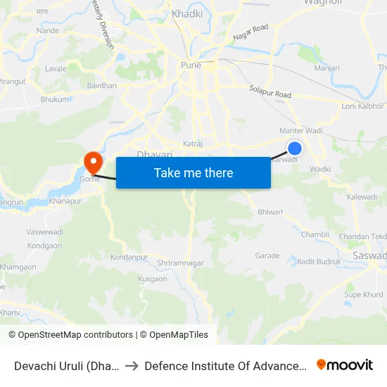 Devachi Uruli (Dhangar Wasti) to Defence Institute Of Advanced Technology Diat map