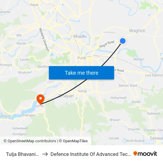 Tulja Bhavani Nagar to Defence Institute Of Advanced Technology Diat map