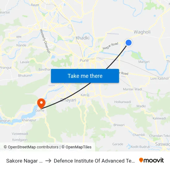 Sakore Nagar Corner to Defence Institute Of Advanced Technology Diat map