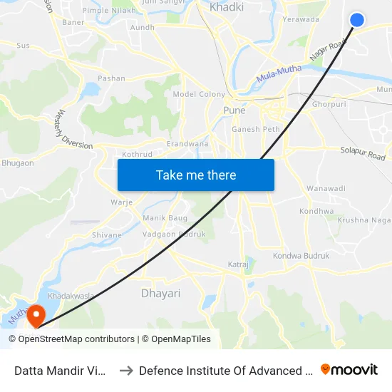 Datta Mandir Viman Nagar to Defence Institute Of Advanced Technology Diat map