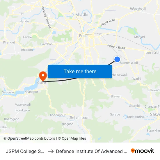 JSPM College Satavnagar to Defence Institute Of Advanced Technology Diat map