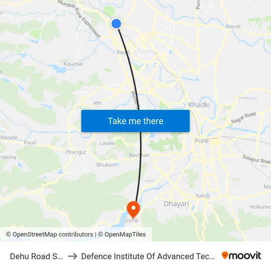 Dehu Road Station to Defence Institute Of Advanced Technology Diat map