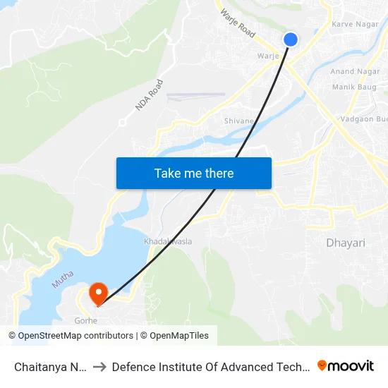 Chaitanya Nagari to Defence Institute Of Advanced Technology Diat map