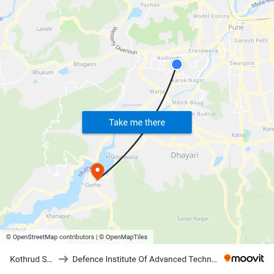 Kothrud Stand to Defence Institute Of Advanced Technology Diat map