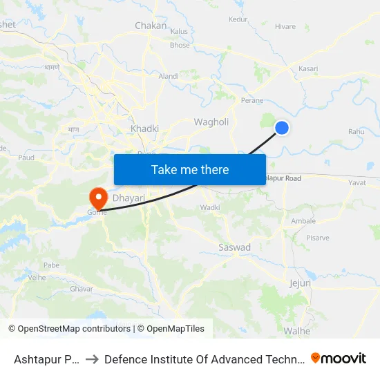 Ashtapur Phata to Defence Institute Of Advanced Technology Diat map