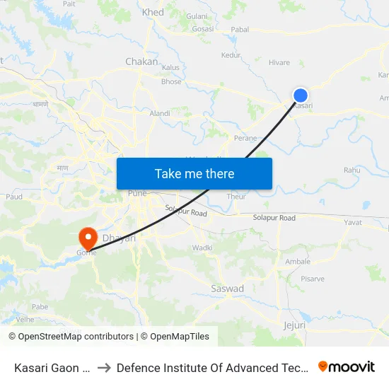 Kasari Gaon Phata to Defence Institute Of Advanced Technology Diat map