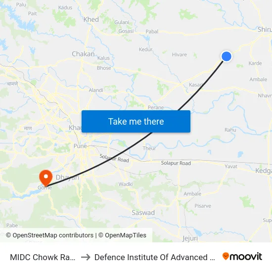 MIDC Chowk Ranjangaon to Defence Institute Of Advanced Technology Diat map