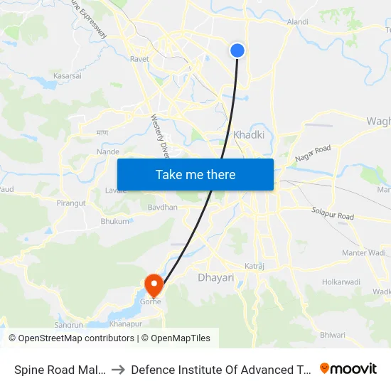 Spine Road Mall Chowk to Defence Institute Of Advanced Technology Diat map