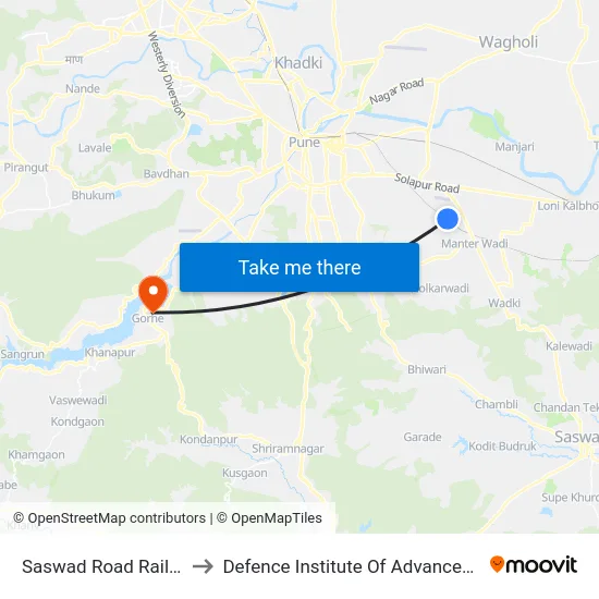 Saswad Road Railway Station to Defence Institute Of Advanced Technology Diat map