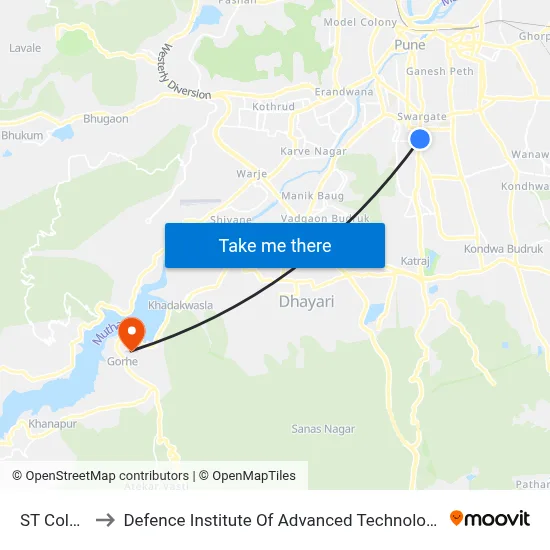 ST Colony to Defence Institute Of Advanced Technology Diat map
