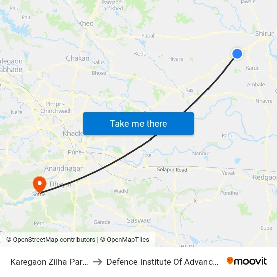 Karegaon Zilha Parishad School to Defence Institute Of Advanced Technology Diat map