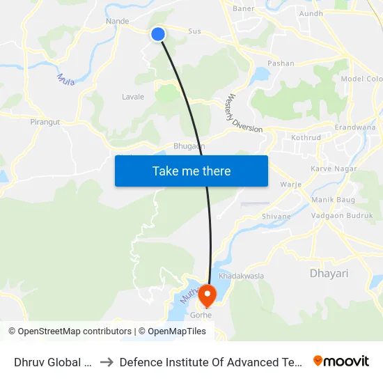 Dhruv Global School to Defence Institute Of Advanced Technology Diat map