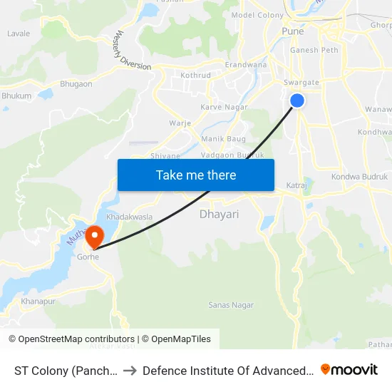 ST Colony (Panchami Hotel) to Defence Institute Of Advanced Technology Diat map