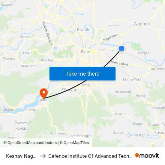 Keshav Nagar Pul to Defence Institute Of Advanced Technology Diat map