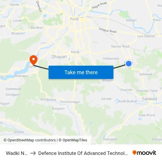 Wadki Nala to Defence Institute Of Advanced Technology Diat map