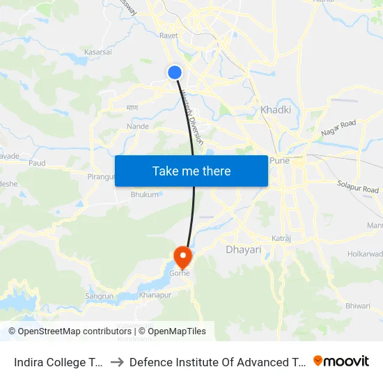 Indira College Tathwade to Defence Institute Of Advanced Technology Diat map