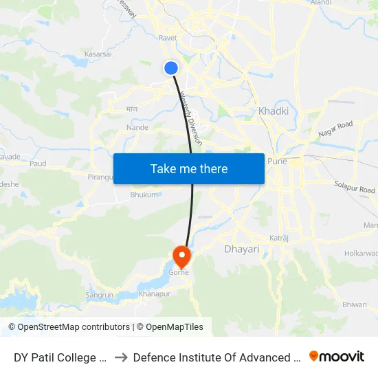 DY Patil College Punawale to Defence Institute Of Advanced Technology Diat map