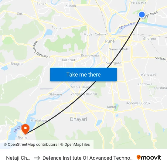 Netaji Chowk to Defence Institute Of Advanced Technology Diat map