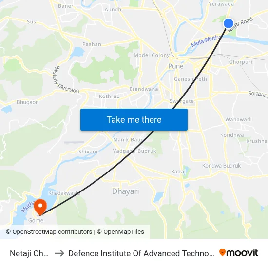 Netaji Chowk to Defence Institute Of Advanced Technology Diat map