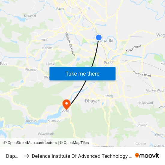 Dapodi to Defence Institute Of Advanced Technology Diat map