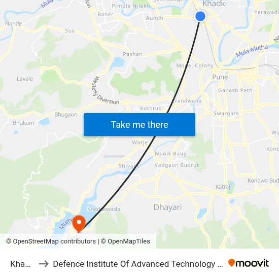 Khadki to Defence Institute Of Advanced Technology Diat map