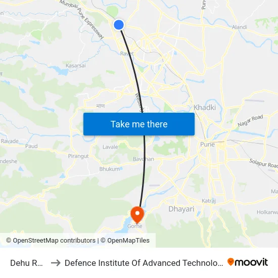 Dehu Road to Defence Institute Of Advanced Technology Diat map