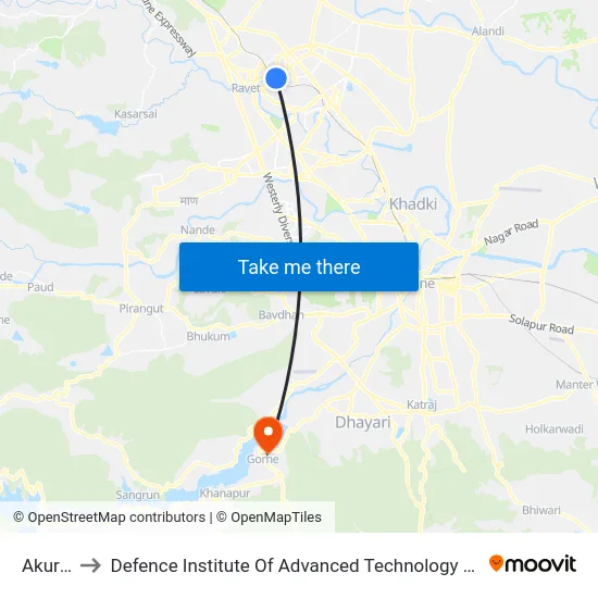 Akurdi to Defence Institute Of Advanced Technology Diat map