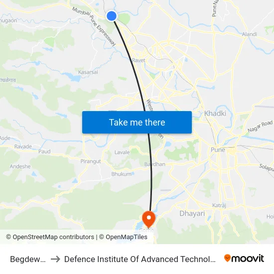 Begdewadi to Defence Institute Of Advanced Technology Diat map