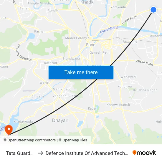 Tata Guardroom to Defence Institute Of Advanced Technology Diat map