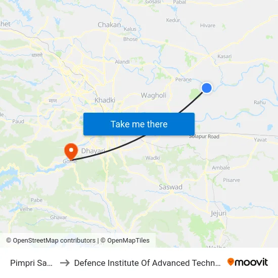Pimpri Sandas to Defence Institute Of Advanced Technology Diat map