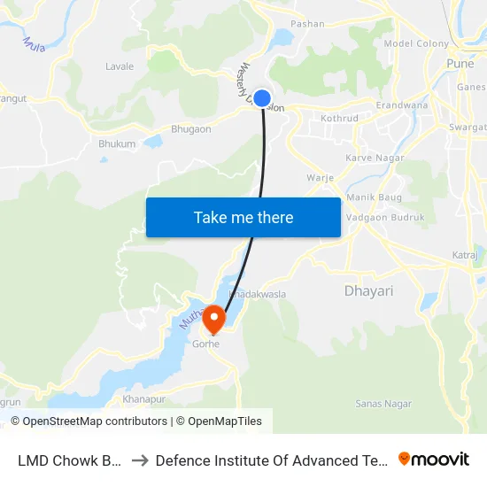 LMD Chowk Bavdhan to Defence Institute Of Advanced Technology Diat map