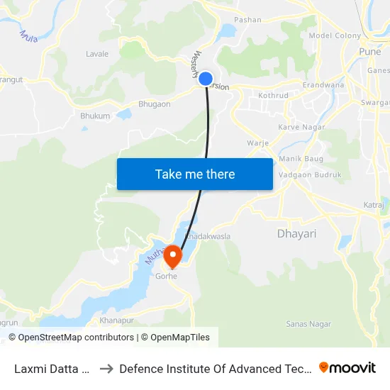 Laxmi Datta Chowk to Defence Institute Of Advanced Technology Diat map