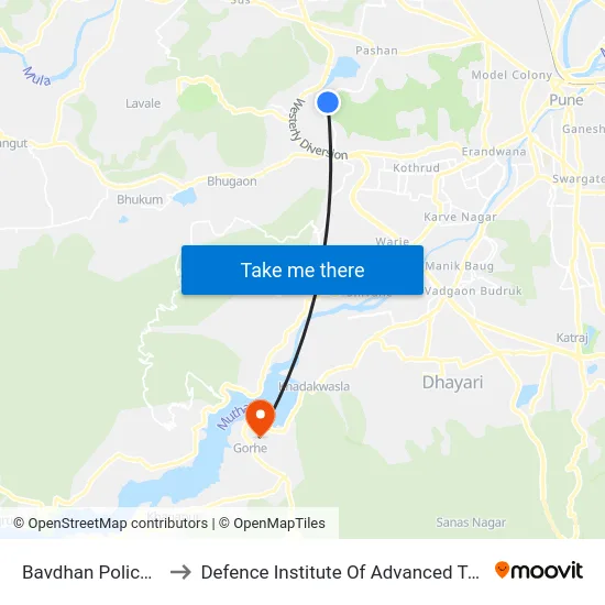 Bavdhan Police Station to Defence Institute Of Advanced Technology Diat map