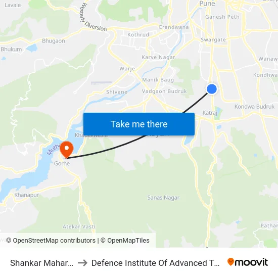 Shankar Maharaj Math to Defence Institute Of Advanced Technology Diat map
