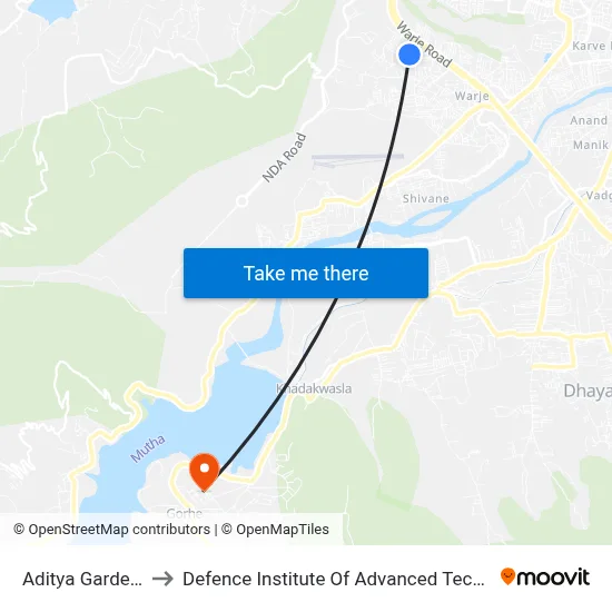 Aditya Garden City to Defence Institute Of Advanced Technology Diat map