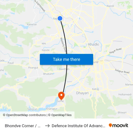 Bhondve Corner / Ojhas Hospital to Defence Institute Of Advanced Technology Diat map