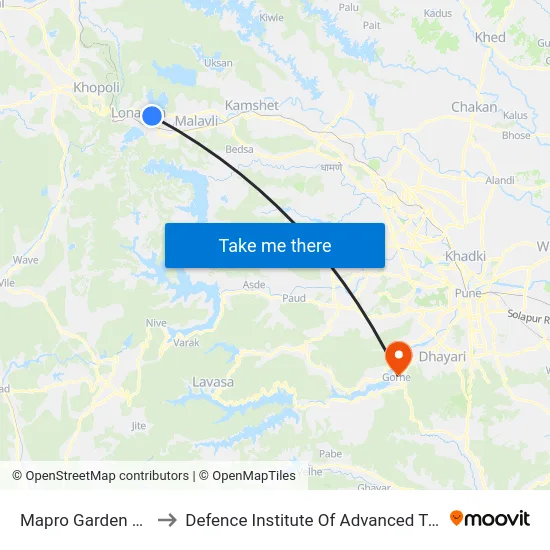 Mapro Garden Lonavala to Defence Institute Of Advanced Technology Diat map