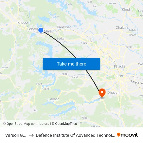 Varsoli Gaon to Defence Institute Of Advanced Technology Diat map