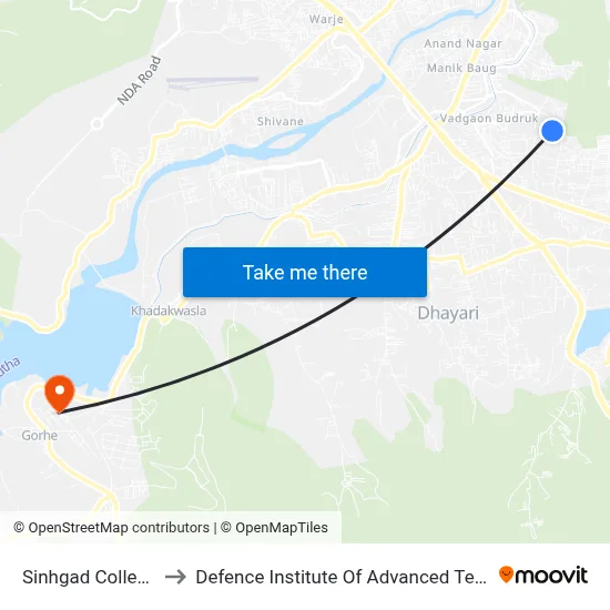 Sinhgad College Gate to Defence Institute Of Advanced Technology Diat map