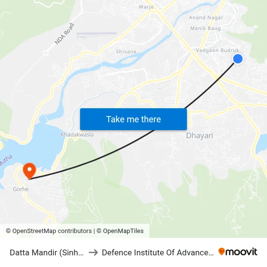 Datta Mandir (Charwad Wasti) to Defence Institute Of Advanced Technology Diat map