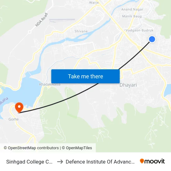 Sinhgad College Charwad Wasti to Defence Institute Of Advanced Technology Diat map
