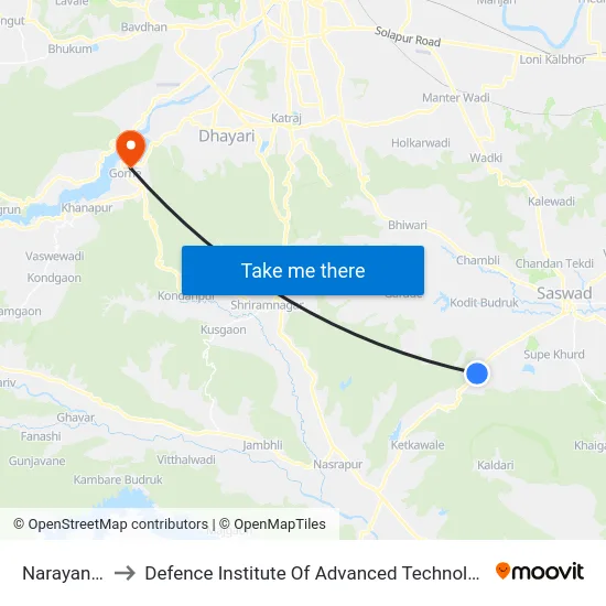 Narayanpur to Defence Institute Of Advanced Technology Diat map