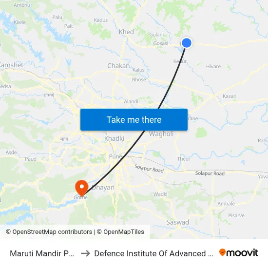 Maruti Mandir Pabal Gaon to Defence Institute Of Advanced Technology Diat map