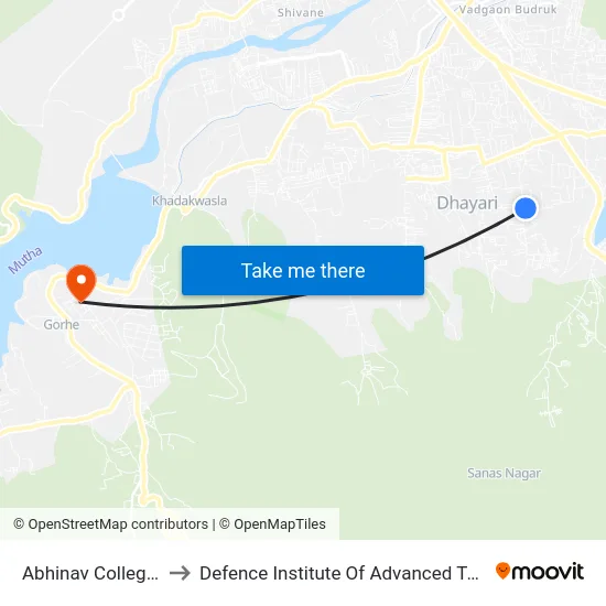 Abhinav College Narhe to Defence Institute Of Advanced Technology Diat map