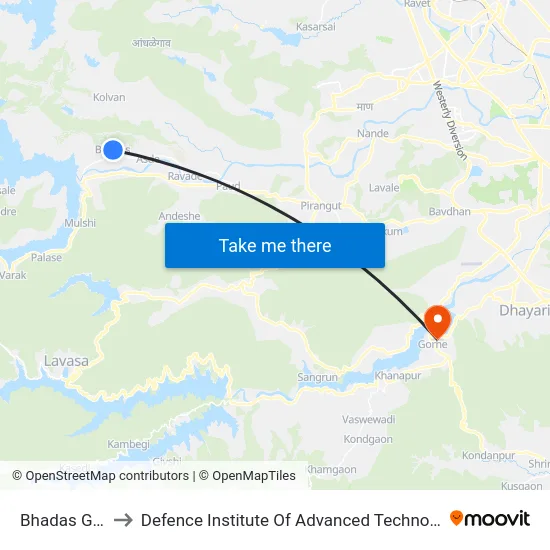 Bhadas Gaon to Defence Institute Of Advanced Technology Diat map
