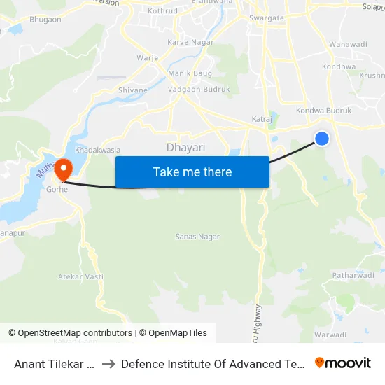 Anant Tilekar Chowk to Defence Institute Of Advanced Technology Diat map