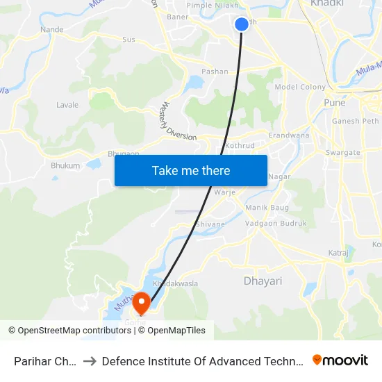 Parihar Chowk to Defence Institute Of Advanced Technology Diat map