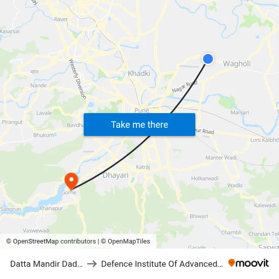 Datta Mandir Dadachi Padal to Defence Institute Of Advanced Technology Diat map