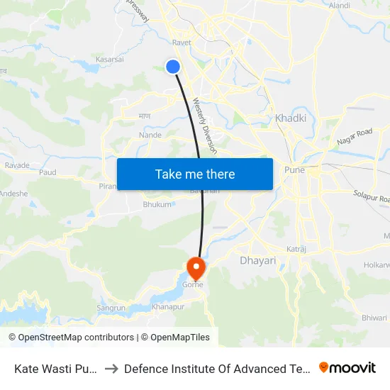 Kate Wasti Punawale to Defence Institute Of Advanced Technology Diat map