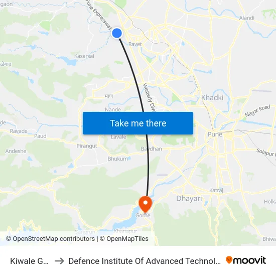 Kiwale Gaon to Defence Institute Of Advanced Technology Diat map